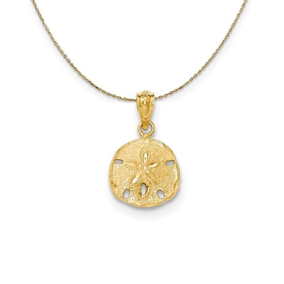 14k Yellow Gold Textured Sand Dollar Necklace - 20 Inch - Picture 1 of 6
